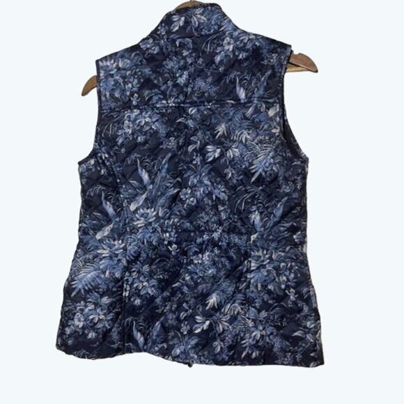 Talbots · XS · Diamond Quilted Blue Floral Vest · Cinch-Back Hip Length Layering - Picture 3 of 7